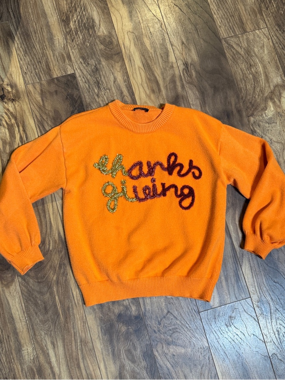 Bright Orange 'Thanks Giving' Embroidered Sweatshirt